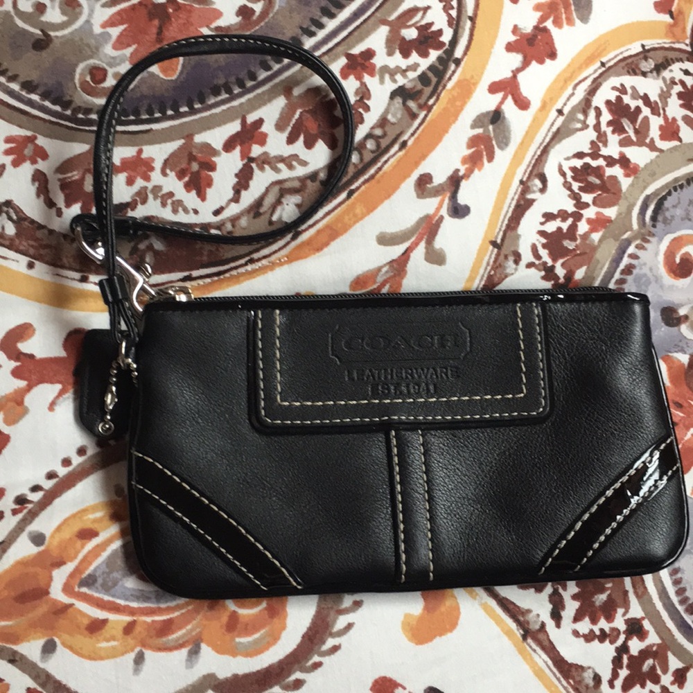 Black leather coach wristlet